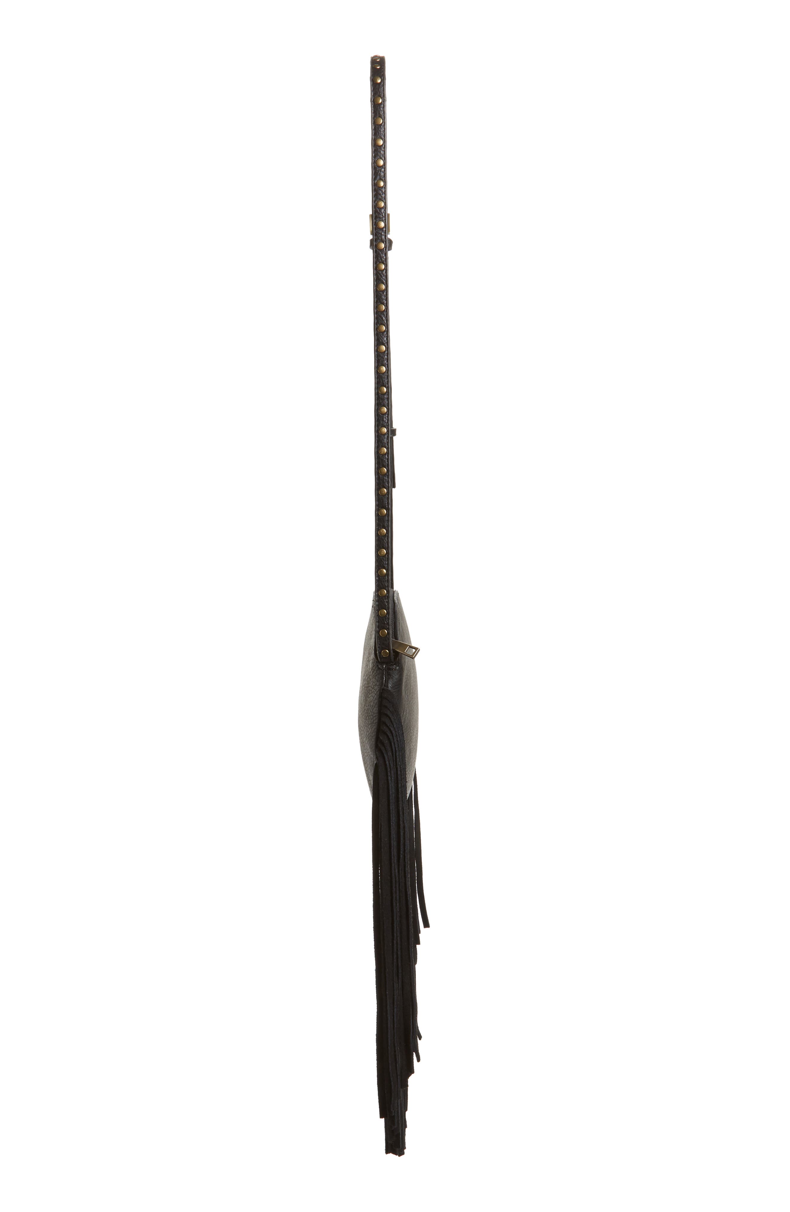Fringe Faux Leather Round Crossbody Bag, Alternate, color, BLACK