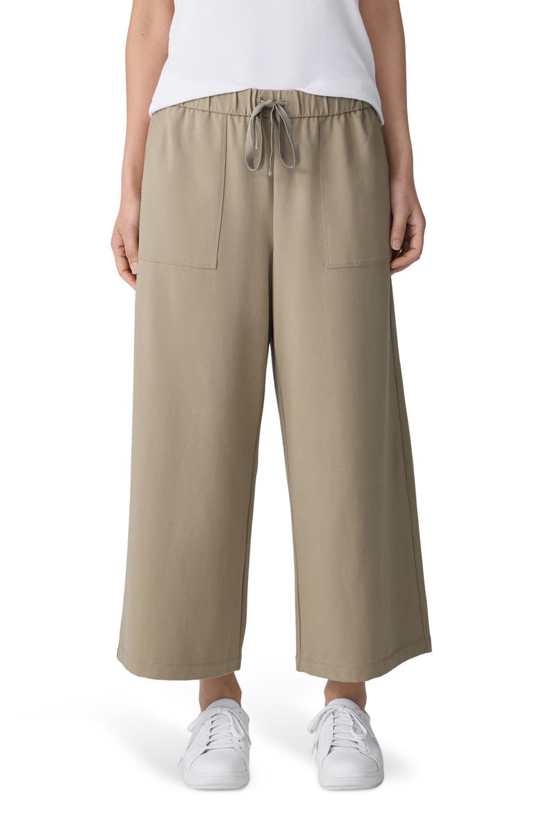 Stretch Organic Cotton Crop Wide Leg Pants, Main, color, TWIG