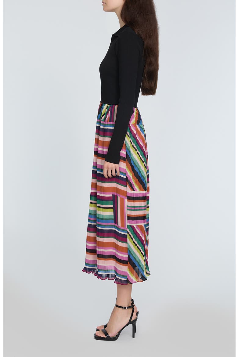 The Maeve Mixed Media Long Sleeve Midi Dress, Alternate, color, NOIR WITH VENUS STRIPE