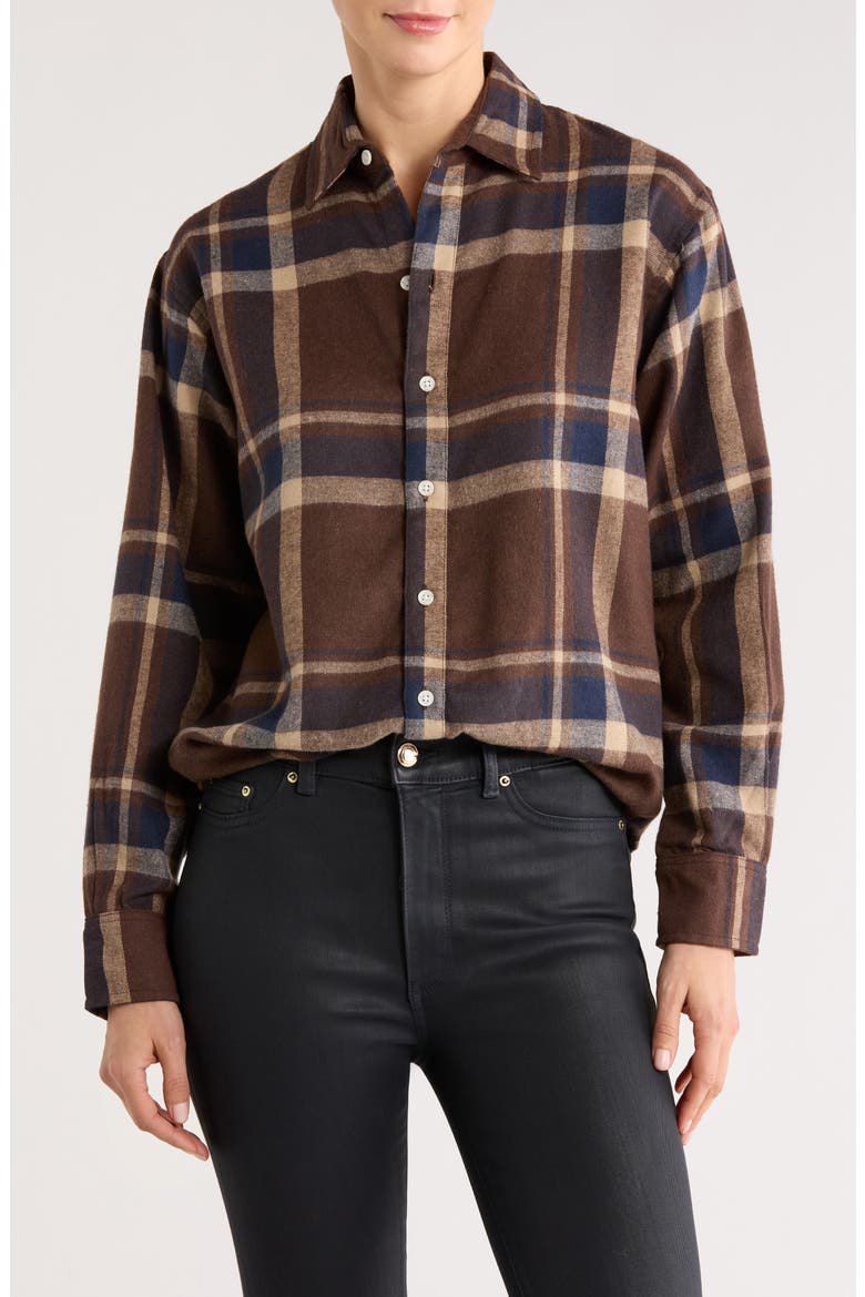 Themla Oversize Plaid Flannel Button-Up Shirt, Main, color, BROWN PLAID