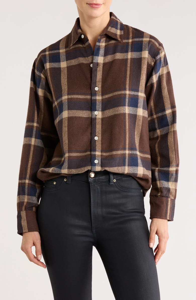DL1961 Themla Oversize Plaid Flannel Button-Up Shirt, Main, color, Brown Plaid