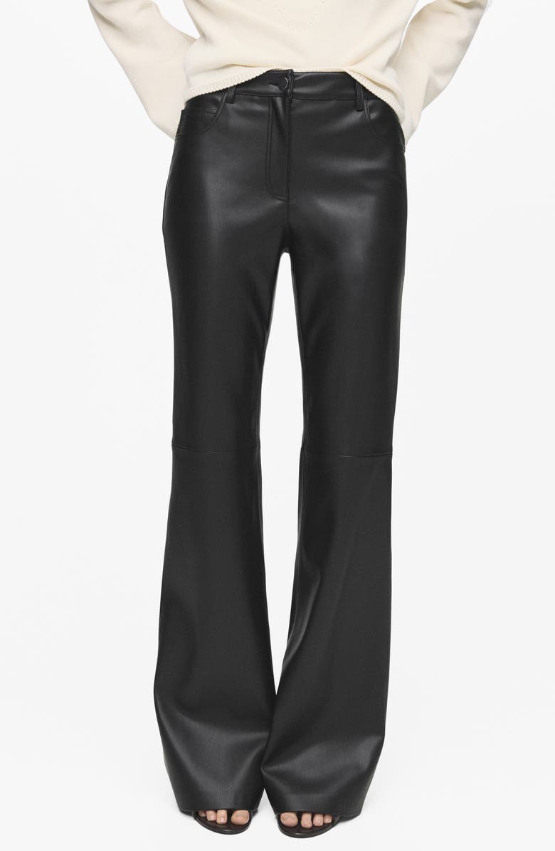 MANGO Connie Flared Faux Leather Pants, Main, color, Black