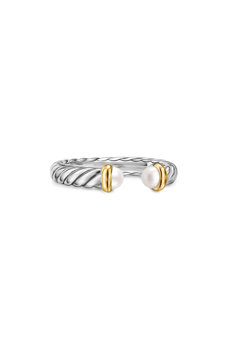 David Yurman Petite Cable Open Ring in Sterling Silver with 14K Yellow Gold, 3.4mm, Alternate, color, Pearl