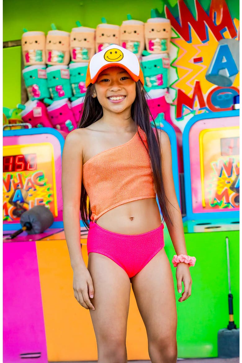 Crinkle Cutout One Piece Swimsuit, Alternate, color, Watermelon and Lipstick Pink