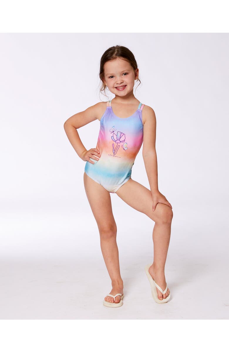 Deux par Deux Little Girl
s Printed One-Piece Swimsuit Flowers On Multicolored Background, Alternate, color, 