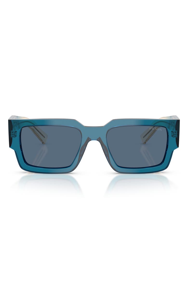 Prada 55mm Rectangular Sunglasses, Main, color, Blue / Dark Blue