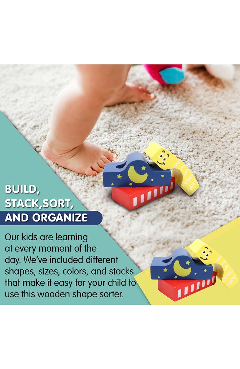 Leo & Friends Block Train Stacking Set, 17 Piece-Wooden Stacking Toy with Pull Along Wooden Train, Alternate, color, Yellow