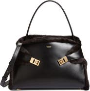 FERRAGAMO Hug Genuine Shearling Trim Leather Satchel