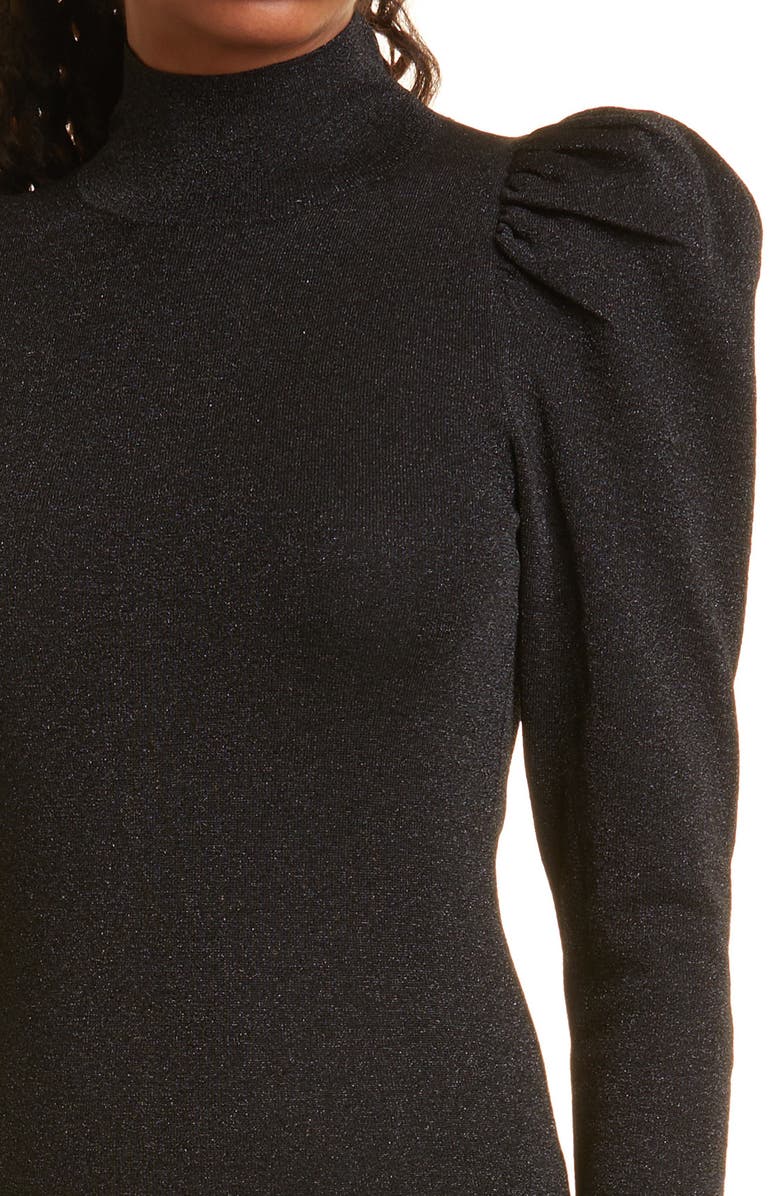 Alice + Olivia Issa Metallic Puff Long Sleeve Wool Blend Dress, Alternate, color,
