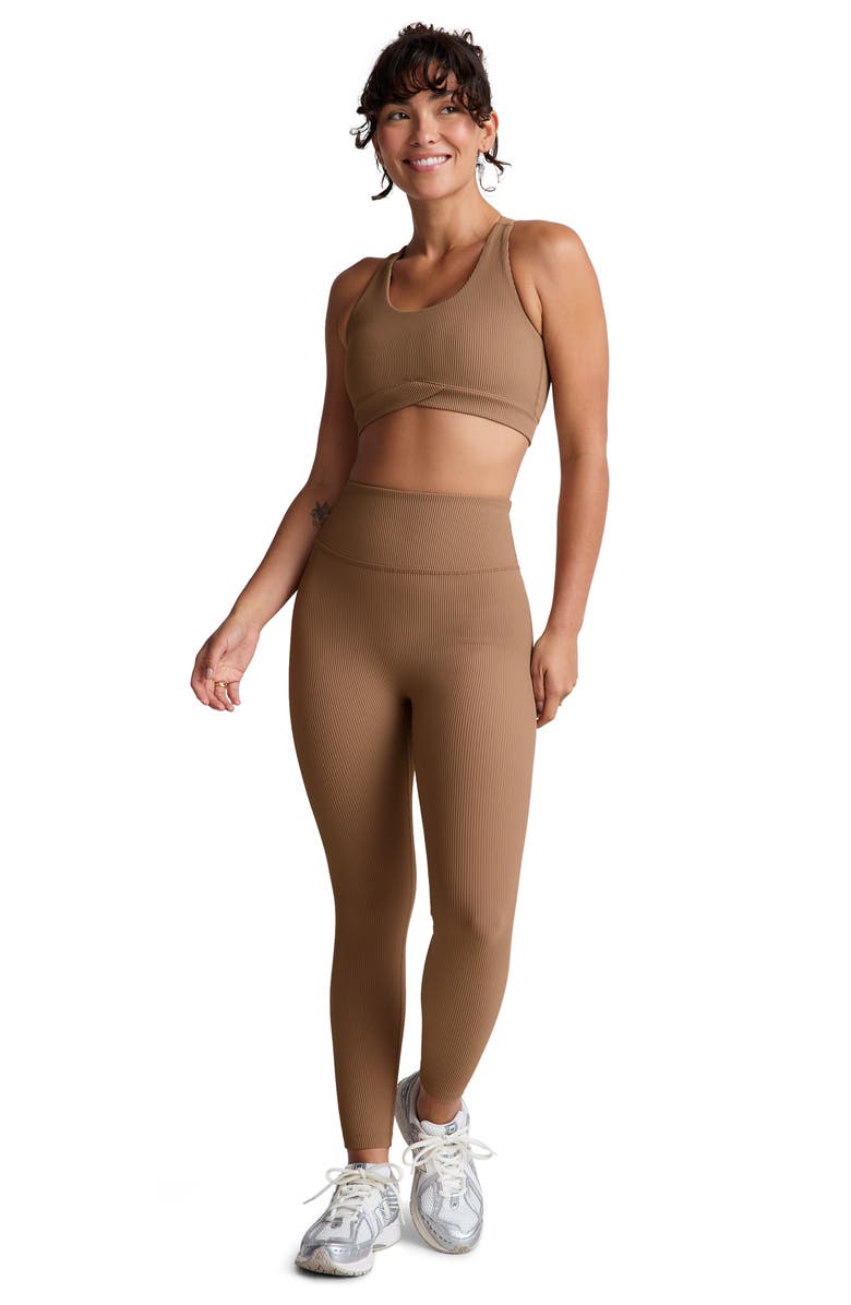 Beyond Yoga Impulse Ribbed Midi Leggings, Alternate, color, Desert Sand