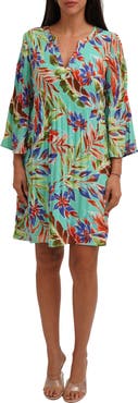 SUNNY LEIGH Three-Quarter Sleeve Plissé Dress
