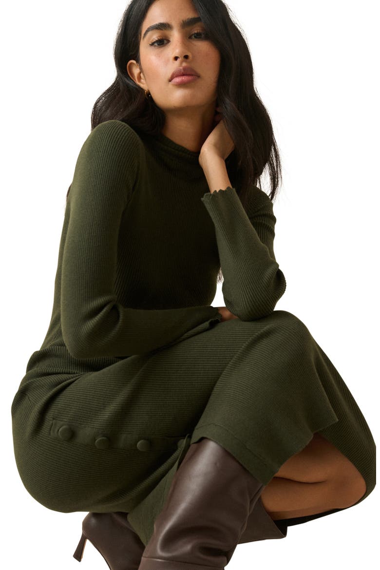 Button Accent Sweater Maxi Dress, Alternate, color, DARK GREEN