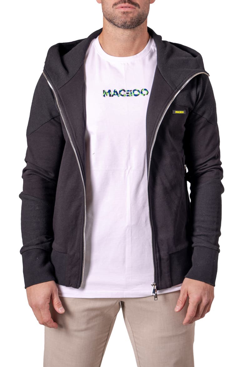 Crow Mixed Media Zip Hoodie, Alternate, color, BLACK