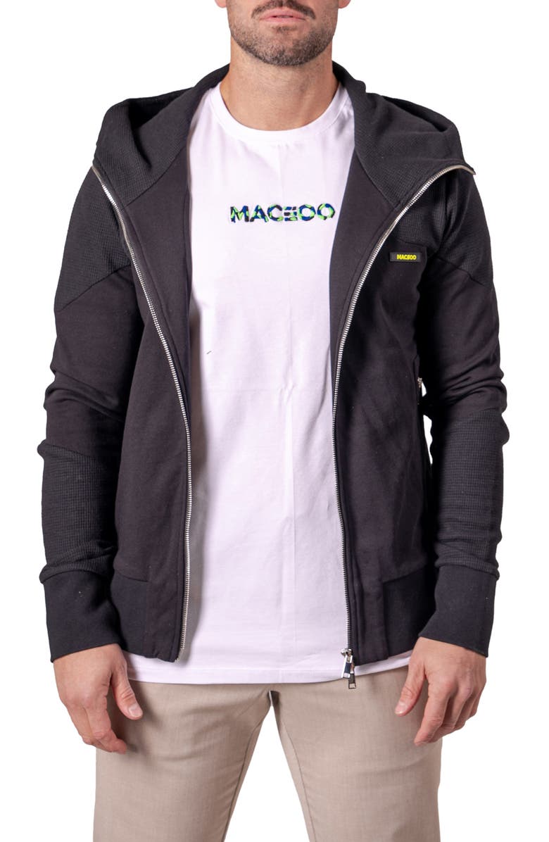 Maceoo Crow Mixed Media Zip Hoodie, Alternate, color, Black