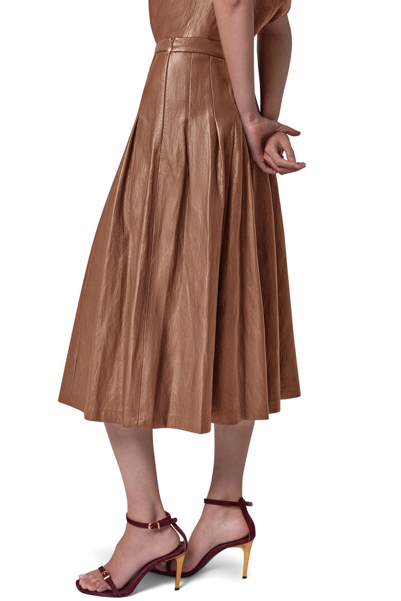 Pleated Faux Leather Midi Skirt, Alternate, color, CAMEL