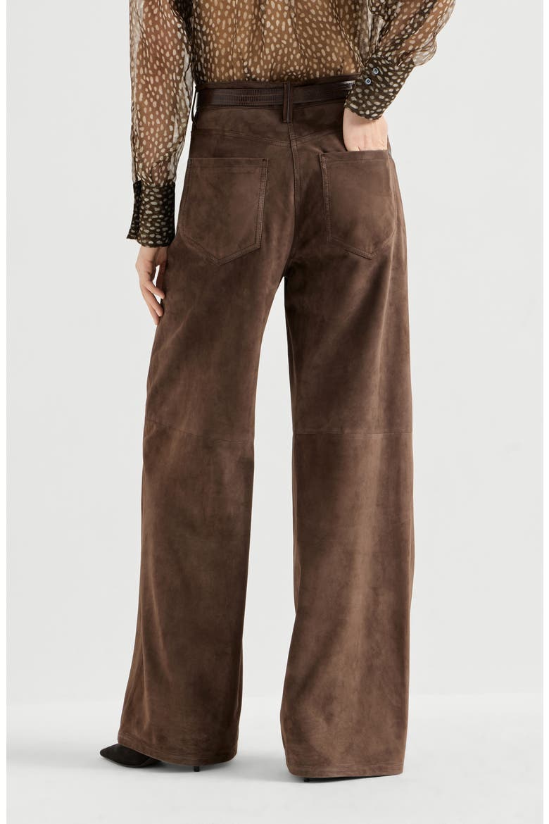 Suede baggy trousers with monili, Alternate, color, Rust Brown