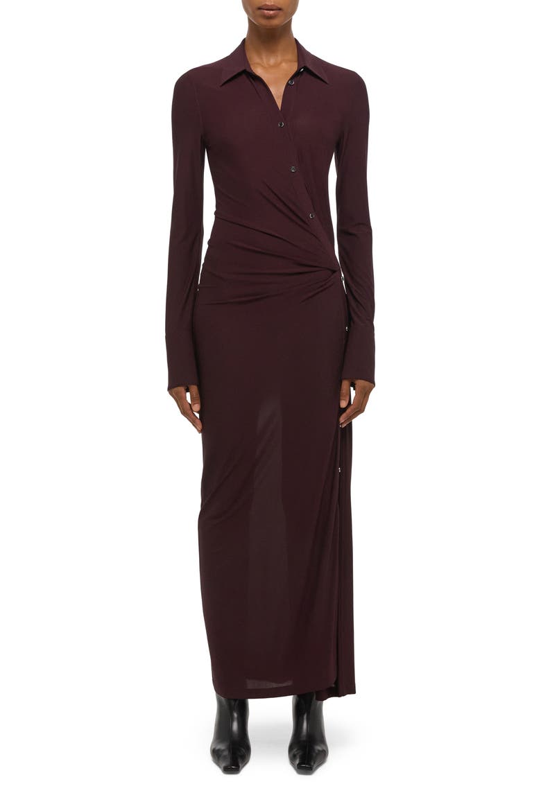 Asymmetric Long Sleeve Dress, Main, color, MAHOGANY
