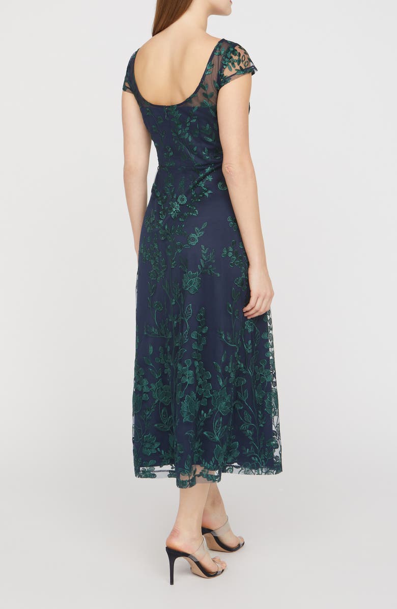JS Collections Meredith Floral Embroidery A-Line Dress, Alternate, color, Navy/ Green