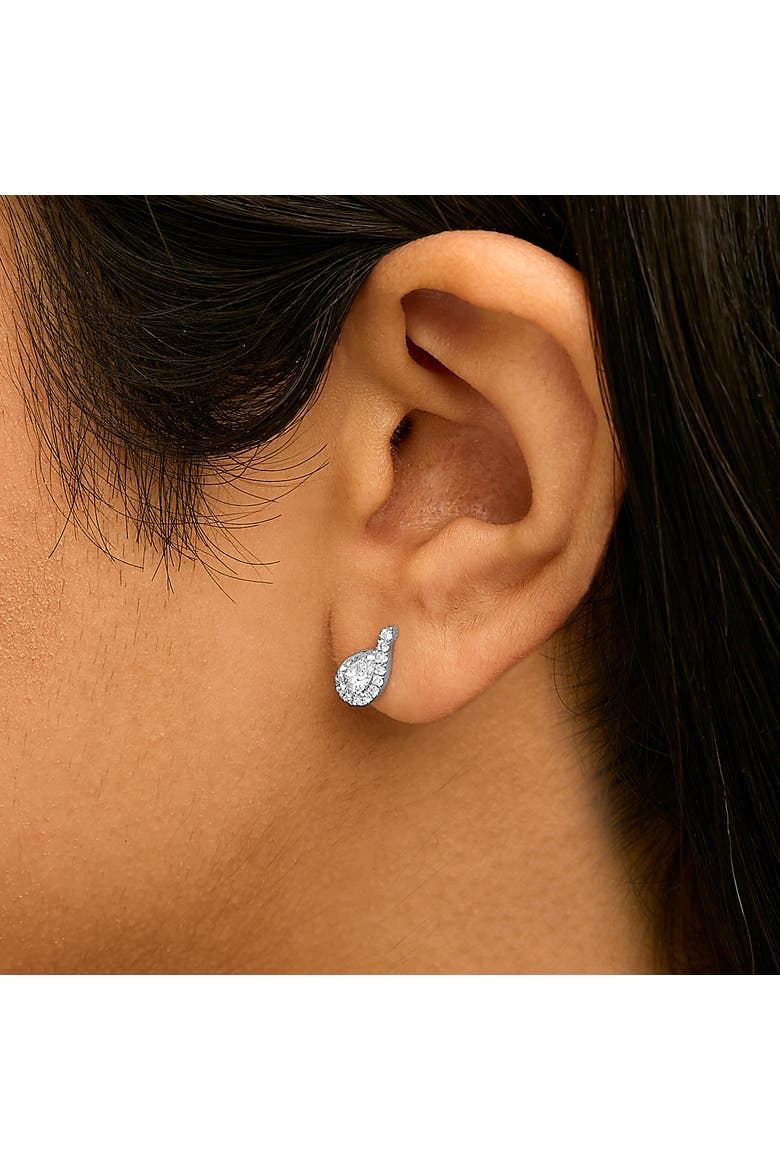 14K White Gold 5/8 Cttw Lab Grown Diamond Tear Drop Halo Stud Earring, Alternate, color, White