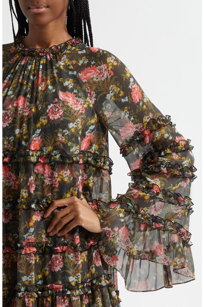 Sunniva Impressionist Floral Long Sleeve Tiered Shift Dress, Alternate, color, LAVASTONE MULTI