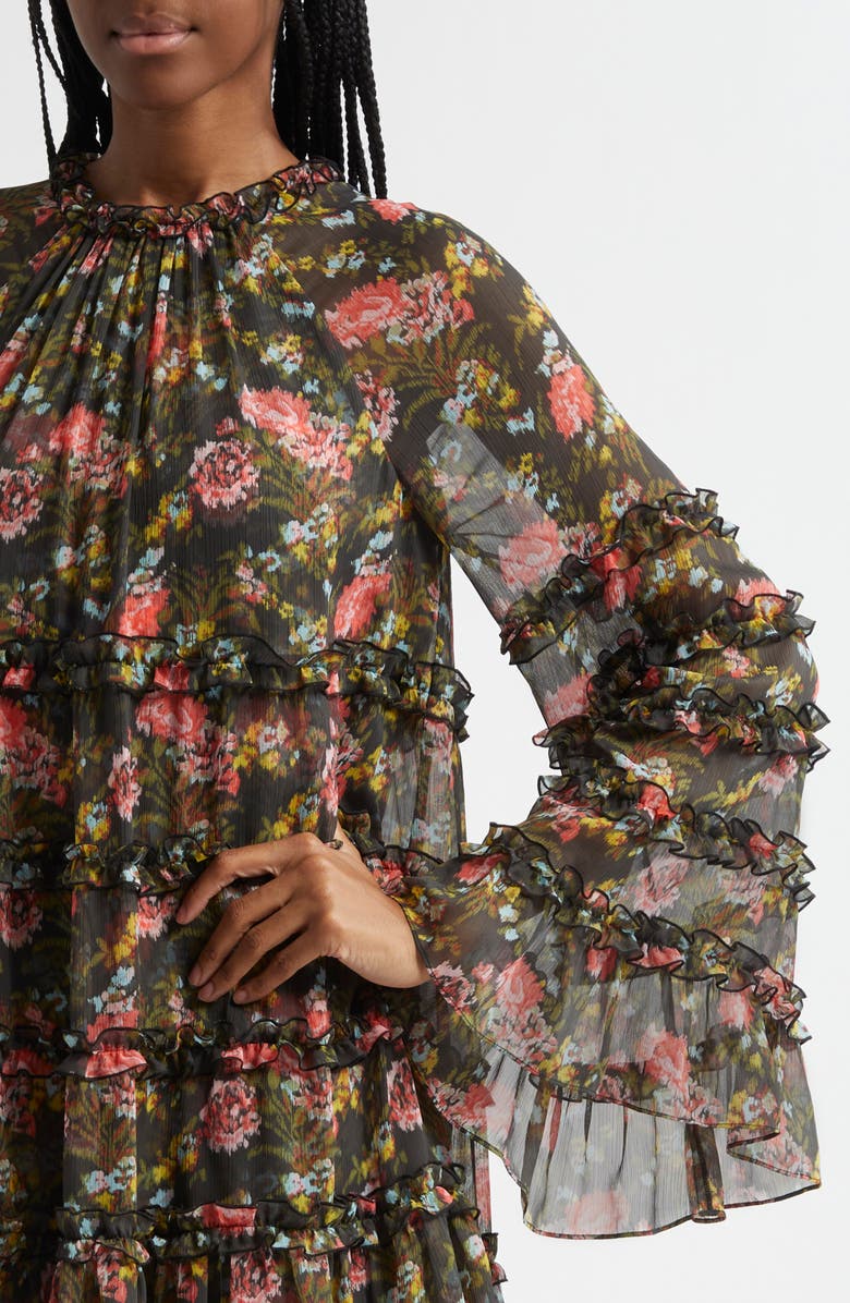 Cinq à Sept Sunniva Impressionist Floral Long Sleeve Tiered Shift Dress, Alternate, color, Lavastone Multi