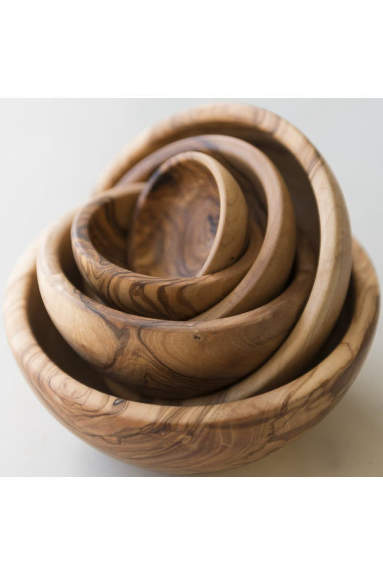 Olive Wood Nesting Bowls - Set of 6, Alternate, color, Olive