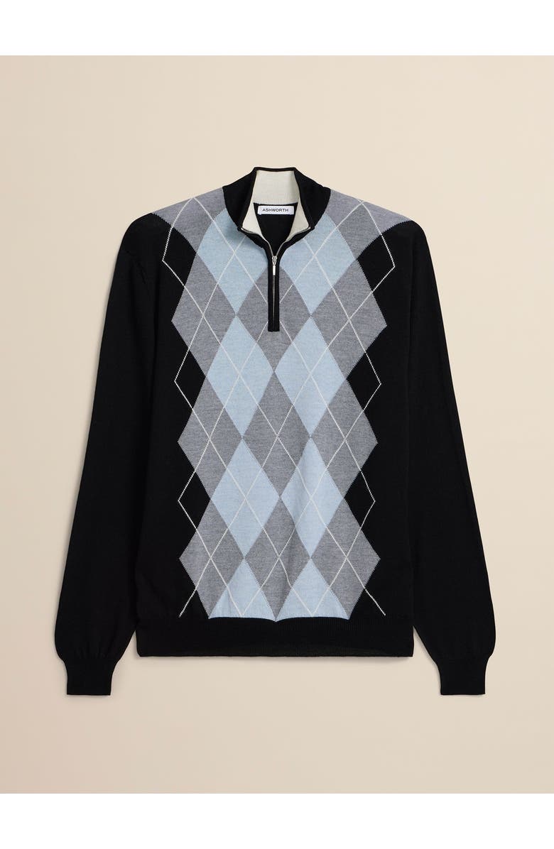ASHWORTH GOLF Extrafine Merino Argyle 1/4 Zip, Main, color, Black Multi