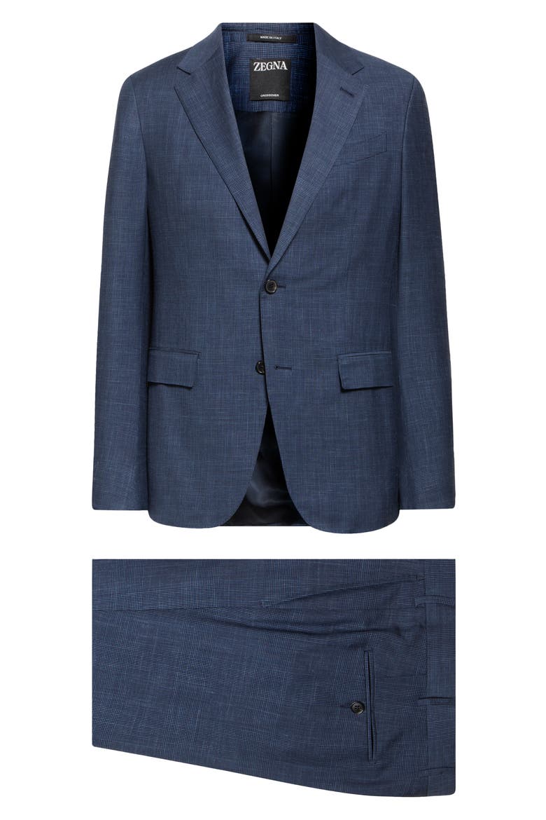 Crossover Prince of Wales Check Wool, Silk & Linen Suit, Alternate, color, BLUE NAVY CHECK