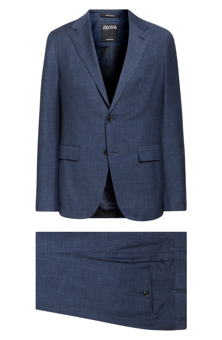 ZEGNA Crossover Prince of Wales Check Wool, Silk & Linen Suit, Alternate, color, Blue Navy Check