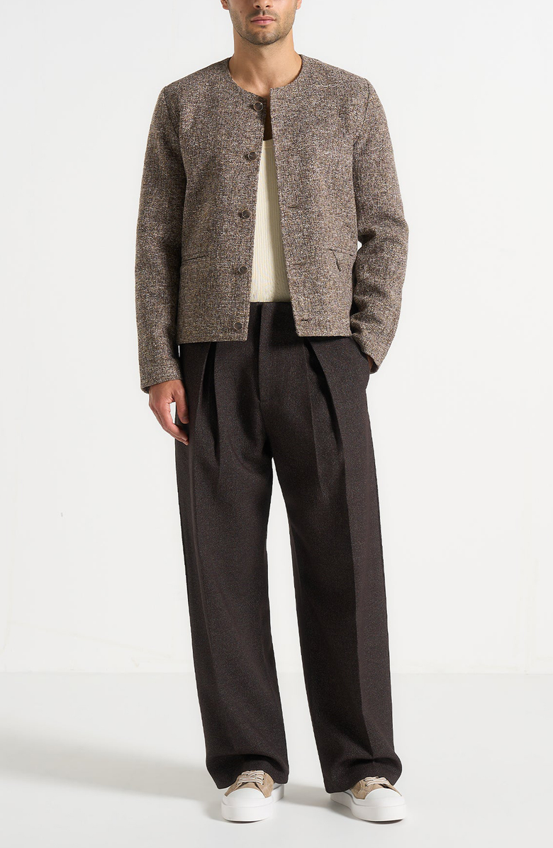 Manière De Voir Lior Box Pleat Hatched Wide Leg Trousers, Alternate, color, Brown