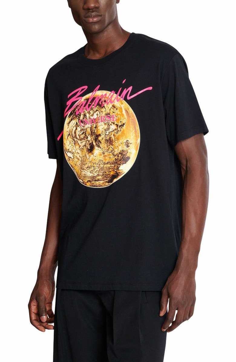 Balmain Printed Balmain Universe Logo And Planet T-Shirt, Alternate, color, Black