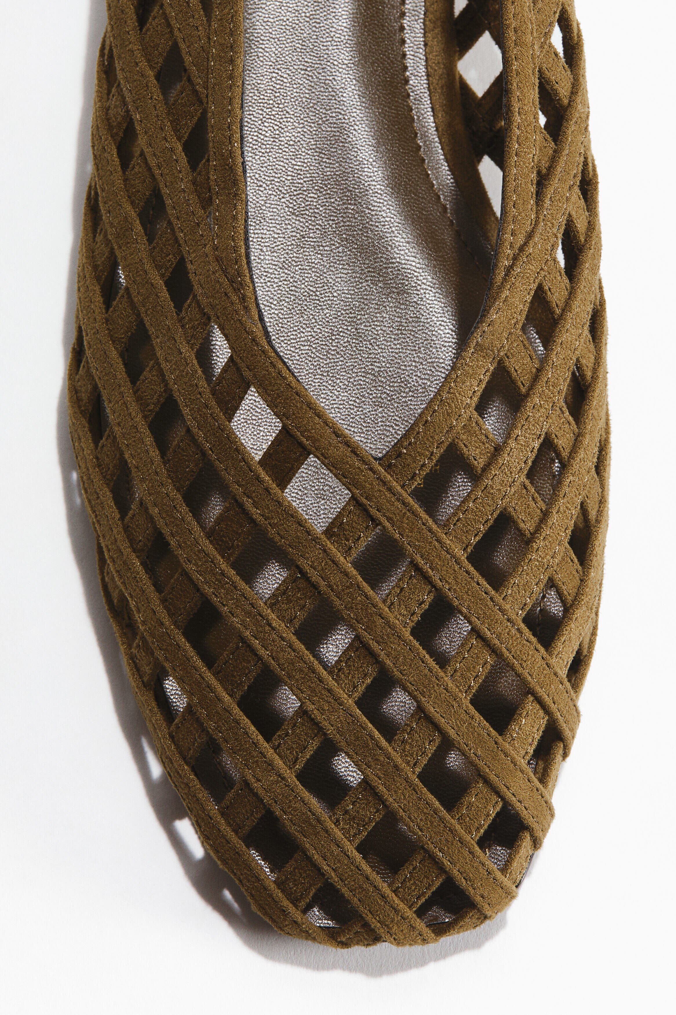 H&M Braided-look Ballet Flats, Alternate, color, Dark Khaki Green