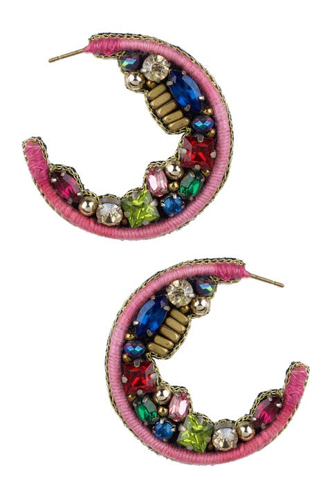 Crystal Beaded Wrapped Hoop Earrings