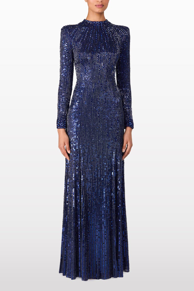 Aurora Sequined Gown, Main, color, Light Navy