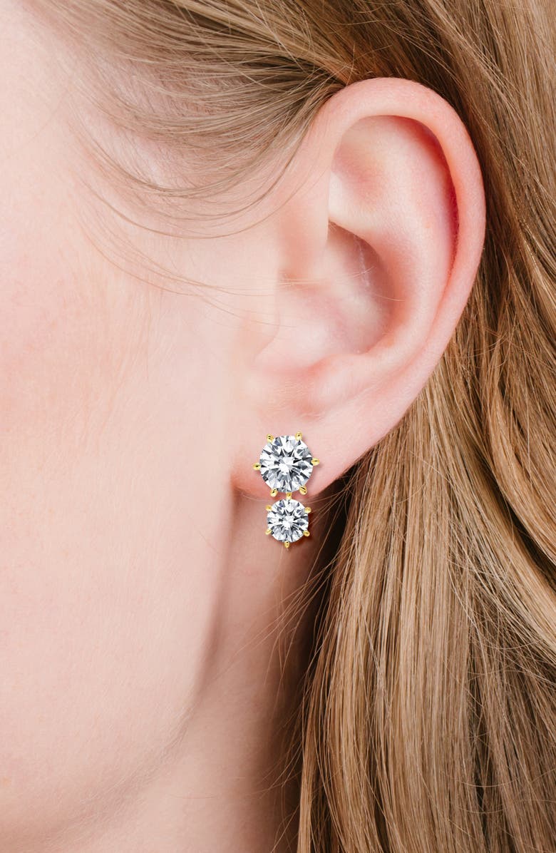 Crislu Double Cubic Zirconia Stud Earrings, Alternate, color, 18Kyg/ Clear Stone