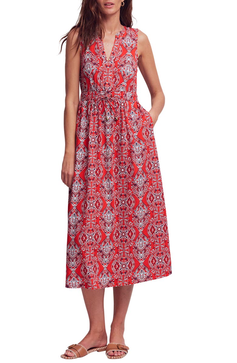 Boden Delphine Print Sleeveless Jersey Midi Dress, Main, color, Blood Orange Gardenia