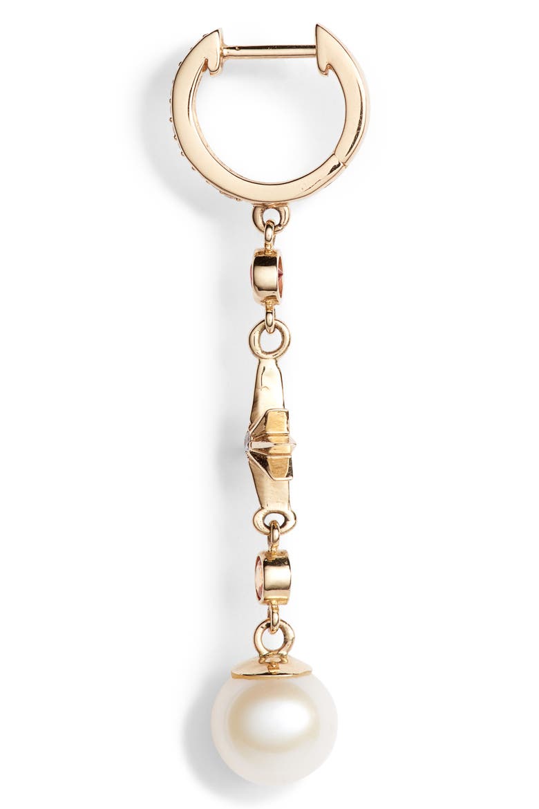 Elixir Single Linear Pearl, Diamond & Stone Drop Earring, Alternate, color, YELLOW GOLD