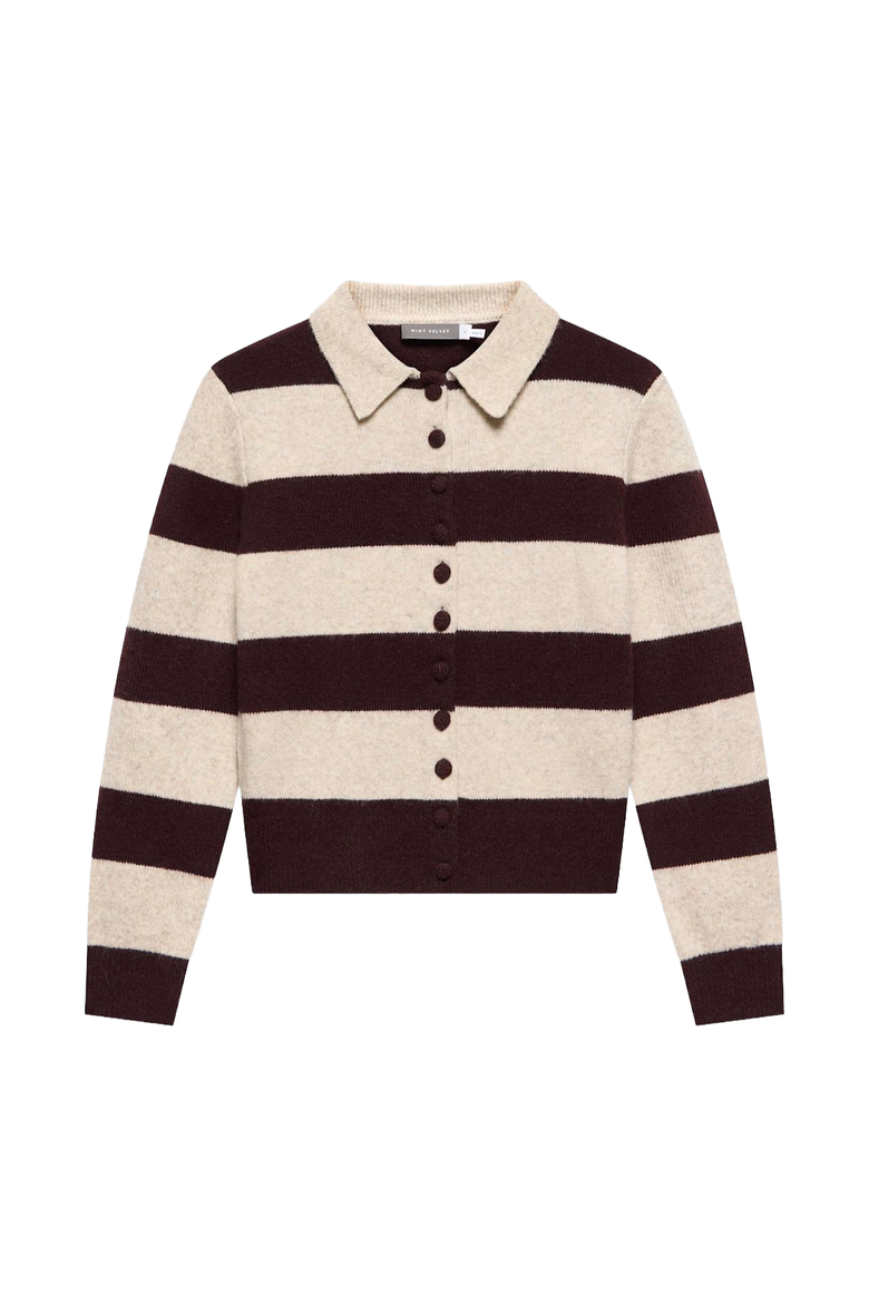 Striped Knit Jumper Collared Pullover Sweater with Long Sleeve, Alternate, color, Neutral