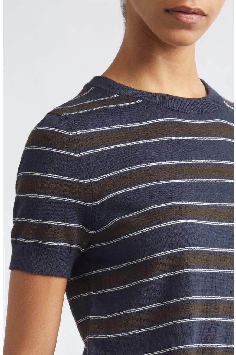 Stripe Short Sleeve Cotton & Cashmere Sweater T-Shirt, Alternate, color, DARK THYME COMBO