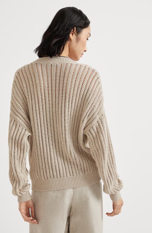 Brunello Cucinelli Plunging V-neck Sweater With Sequin Embellishments In Beige