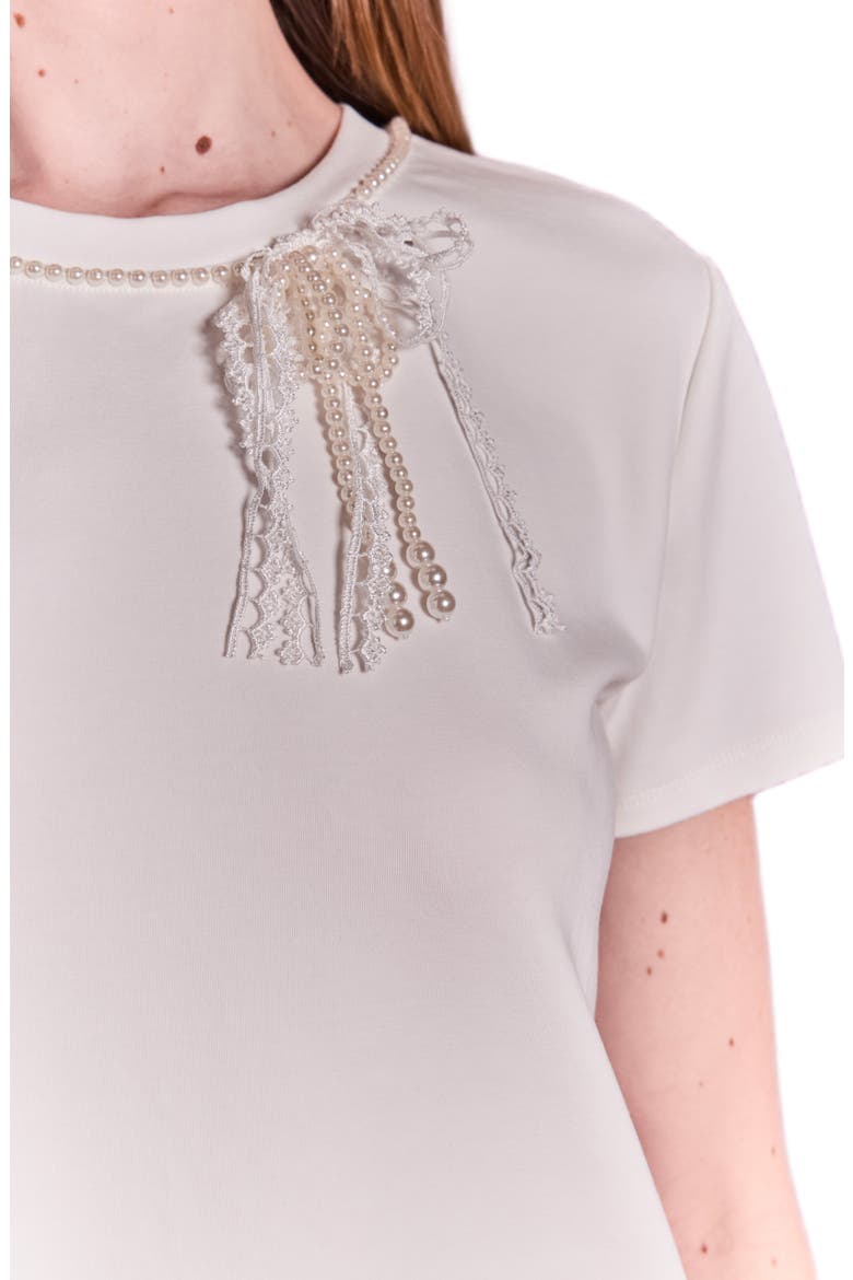 Imitation Pearl Trim Top, Alternate, color, WHITE