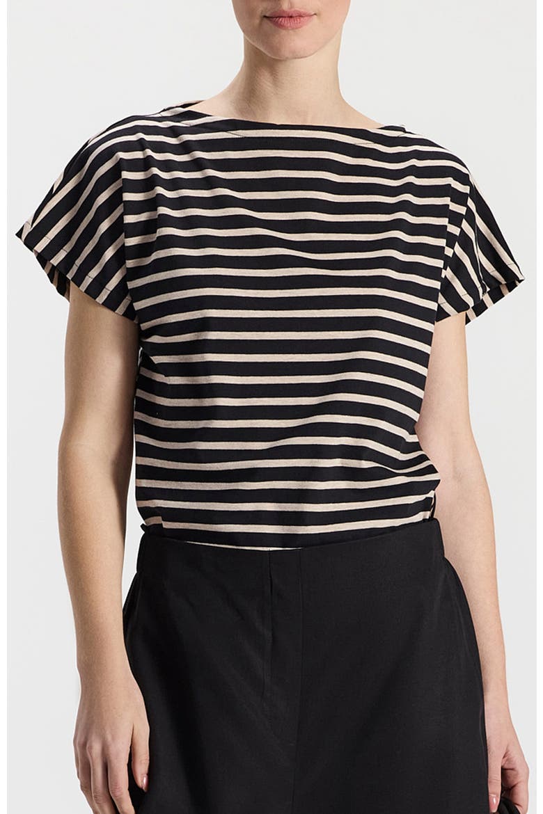 Hanit Striped Short-Sleeved Boat Neck Top, Main, color, Black-Cream Stripes