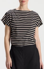 Ronen Chen Hanit Striped Short-Sleeved Boat Neck Top