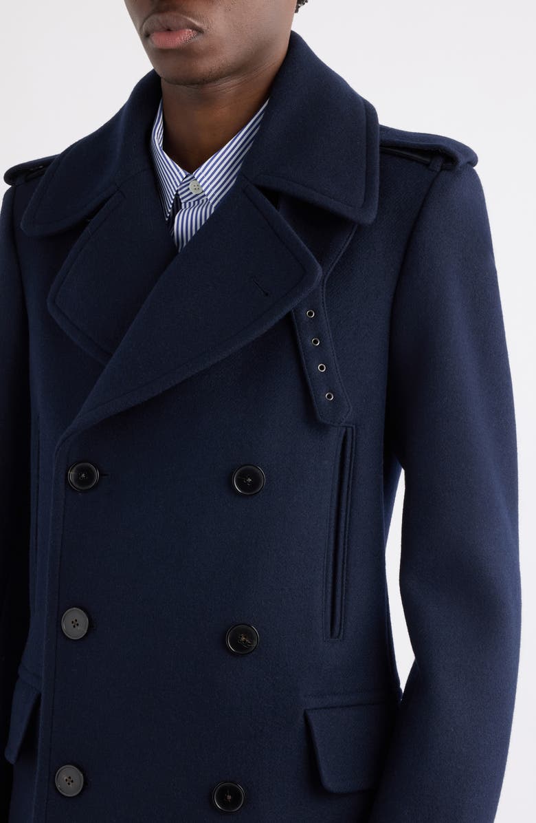 Dries Van Noten Rafaell Double Breasted Wool Blend Peacoat, Alternate, color, Navy