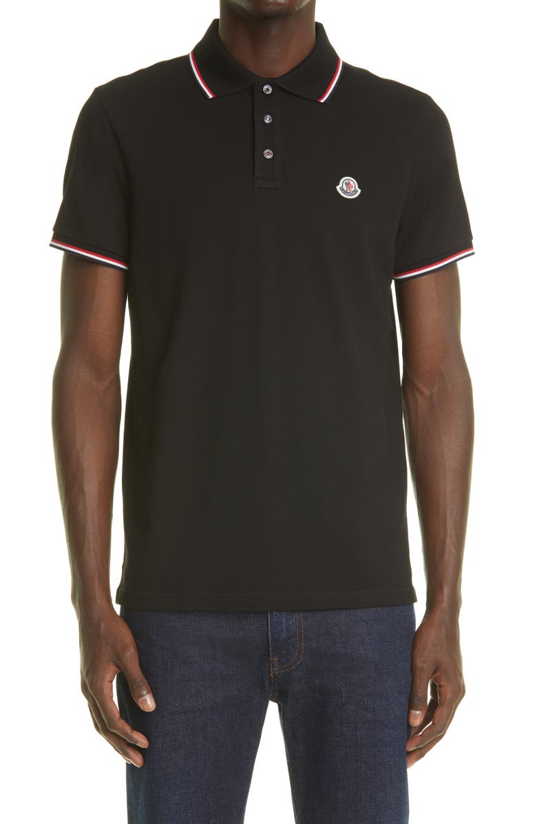 Moncler Logo Patch Tipped Cotton Piqué Polo, Main, color, 