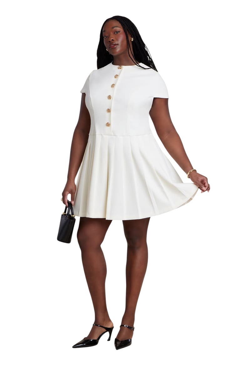 Button Detail Pleated Mini Dress, Main, color, JET STREAM