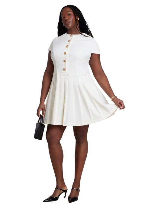 Button Detail Pleated Mini Dress