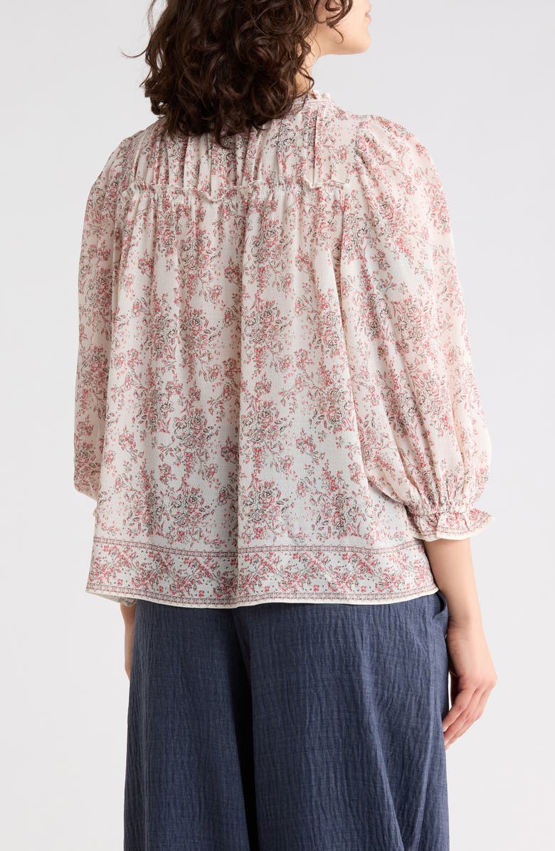 MAX STUDIO Floral Three-Quarter Bubble Sleeve Top, Alternate, color, Cream/ Red Rosette Toile