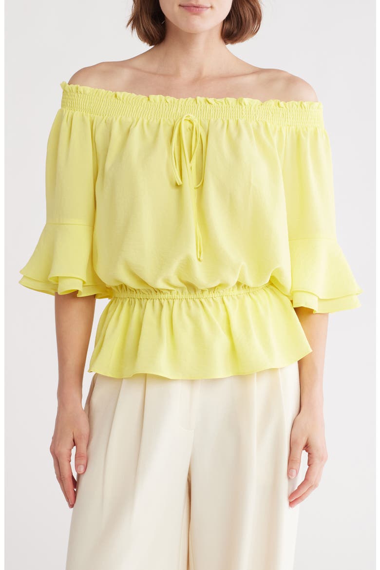 Ruffle Sleeve Peplum Top, Main, color, YELLOW