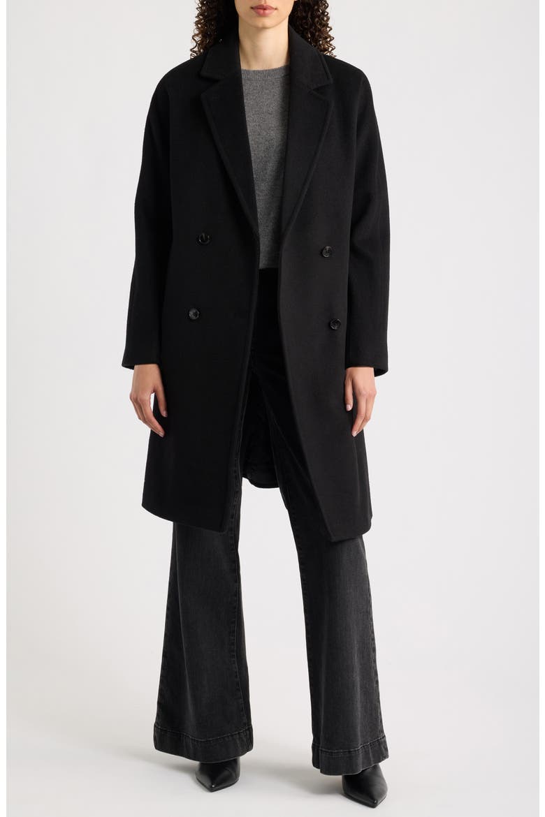 Boyfriend Double Breasted Wool Blend Coat, Alternate, color, BLACK